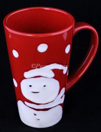Pier 1 Imports Red SNOWMAN Christmas LATTE Coffee Mug